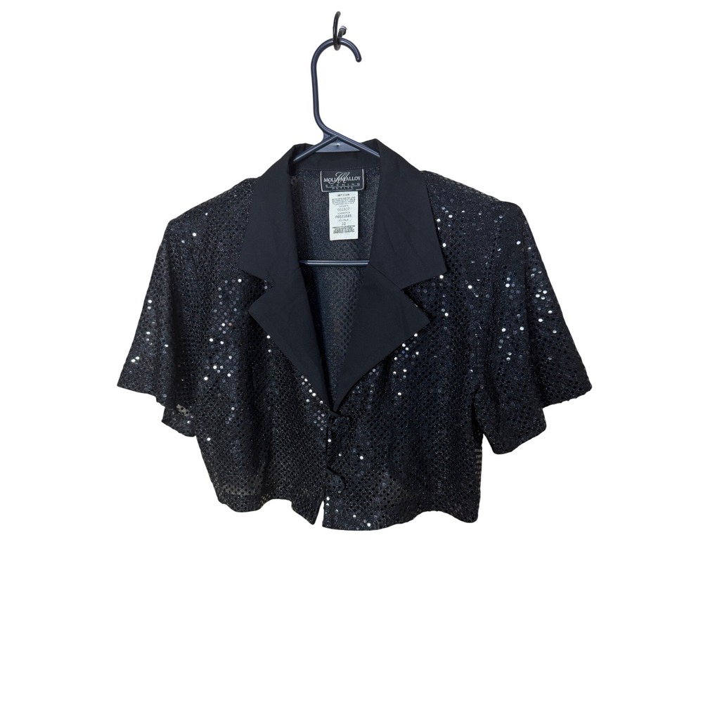 Molly Malloy Evening Petite Black Sequin Cropped Bolero Jacket Size 10